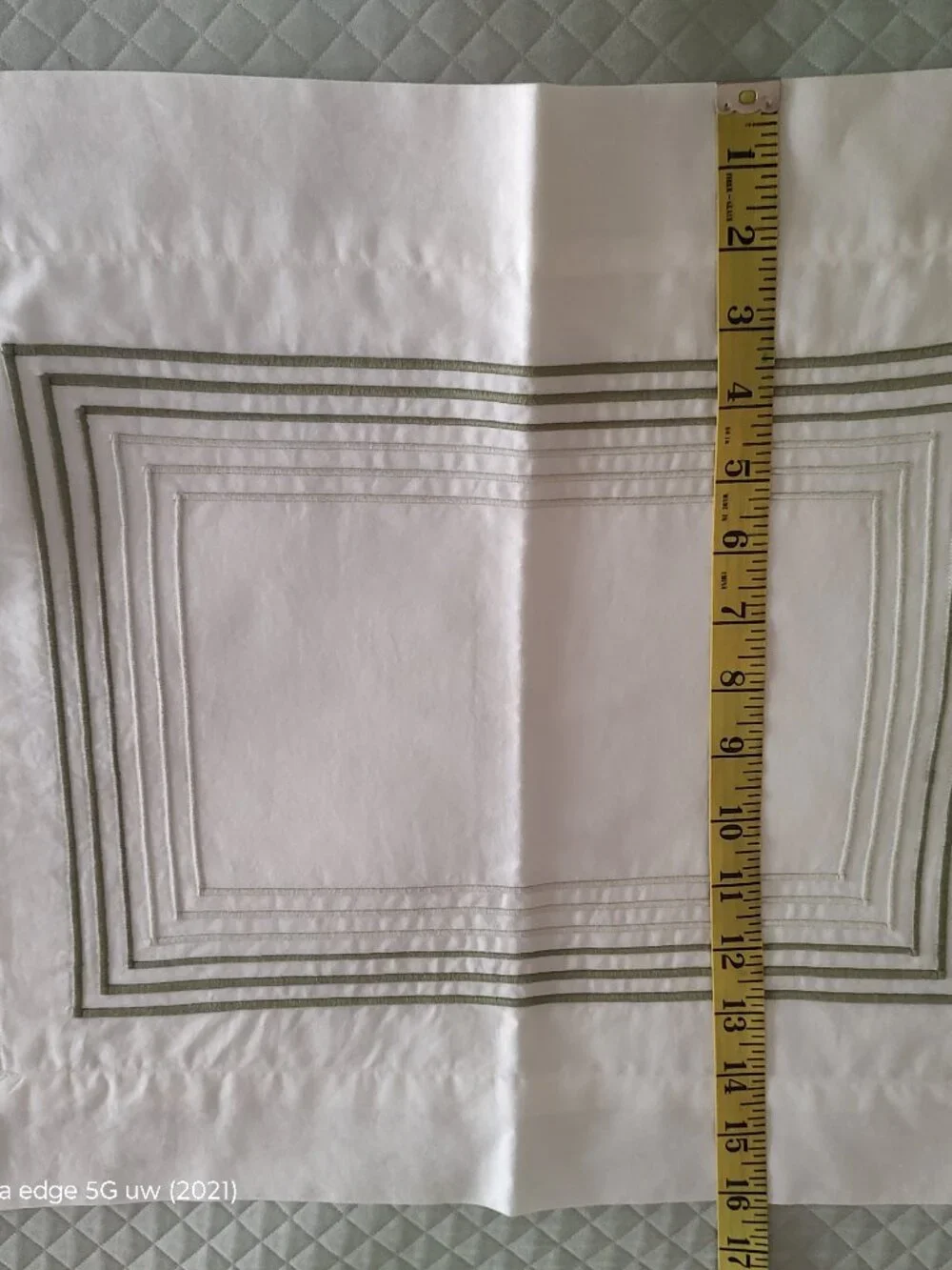 DEA BOUDOIR SHAM WHITE EGYPTIAN COTTON SATEEN 6-LINE EMBROIDERY GREEN SHADES